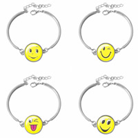 Zinc Alloy Bracelet with Glass with 5cm extender chain Flat Round platinum color plated with smiley face & time gem jewelry & decal 18mm Length Approx 6 Inch Sold By Bag
