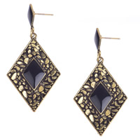 Tibetan Style Drop Earring, Rhombus, antique gold color plated, enamel, nickel, lead & cadmium free, 30x40mm, Sold By Pair