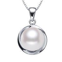 Freshwater Pearl Pendants, Brass, with Freshwater Pearl, real silver plated, natural, white, lead & cadmium free, 9-10mm, Hole:Approx 2-4mm, Sold By PC
