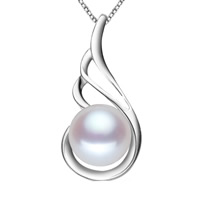 Freshwater Pearl Pendants, Brass, with Freshwater Pearl, real silver plated, natural & different size for choice, white, lead & cadmium free, Hole:Approx 2-4mm, Sold By PC