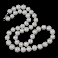 Utförsäljning Mode halsband, Freshwater Pearl, mässing Karbinlås, Potatis, naturlig, vit, 9-10mm, Såld Per Ca 16.5 inch Strand