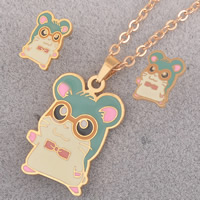 Stainless Steel Jewelry Set pendant & earring Mouse gold color plated enamel  Approx Sold By Bag