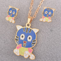 Stainless Steel Jewelry Set pendant & earring Tiger gold color plated enamel  Approx Sold By Bag