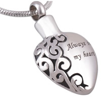 316L Stainless Steel Cinerary Casket Pendant, Heart, with letter pattern & blacken, original color, 18.5x30.5mm, Hole:Approx 4mm, Sold By PC