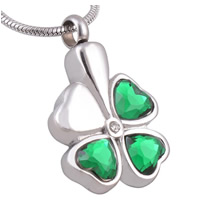 316L Stainless Steel Cinerary Casket Pendant, with Crystal, Four Leaf Clover, faceted, original color, 19x30mm, Hole:Approx 4mm, Sold By PC