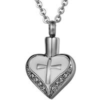 316L Stainless Steel Cinerary Casket Pendant, Heart, with rhinestone, original color, 20x31mm, Hole:Approx 4mm, Sold By PC