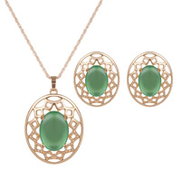 Zinc Alloy Jewelry Sets earring & necklace with Agate stainless steel post pin Flat Oval gold color plated & rope chain & for woman & hollow nickel lead & cadmium free  Length Approx 17.7 Inch Sold By Lot