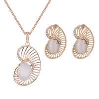 Zinc Alloy Jewelry Sets earring & necklace with Agate stainless steel post pin gold color plated & rope chain & for woman & with rhinestone & hollow nickel lead & cadmium free  Length Approx 17.7 Inch Sold By Lot
