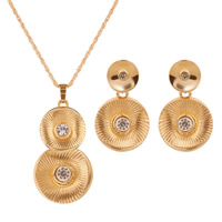 Zinc Alloy Jewelry Sets earring & necklace stainless steel post pin Flat Round gold color plated rope chain & for woman & with rhinestone nickel lead & cadmium free  Length Approx 17.7 Inch Sold By Lot