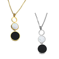 Pryskyřice náhrdelník, Nerez, s Pryskyřice, Flat Round, oválný řetězu & pro ženy, více barev na výběr, 16x49x5mm, 2x2.5x0.5mm, Prodáno za Cca 17 inch Strand