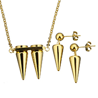 Parures de bijoux en acier inoxydable, boucle d'oreille & collier, larme, Placage de couleur d'or, chaîne ovale & pour femme, 25.5x21x10mm, 2x2.5x0.5mm, 29mm, 8x20.5x8mm, Longueur:Environ 17 pouce, Vendu par fixé