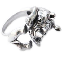 Латунь Манжеты палец кольцо, носорог, плакированный цветом под старое серебро, дизайн животных & со стразами, не содержит никель, свинец, 6-8mm, размер:6-8, продается PC