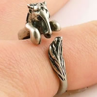 cobre Cuff Ring Finger, Cavalo, banhado, design animal & com strass, Mais cores pare escolha, níquel, chumbo e cádmio livre, 6-8mm, tamanho:6-8, vendido por PC