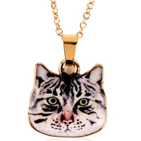 Zinc Alloy Jewelry Necklace with iron chain Cat gold color plated animal design & oval chain & enamel & decal lead & cadmium free 400mm Sold Per Approx 15.5 Inch Strand
