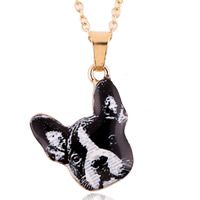 Zinc Alloy smykker halskæde, med jern kæde, Hund, guldfarve belagt, dyr design & oval kæde & emalje & mærkat, bly & cadmium fri, 400mm, Solgt Per Ca. 15.5 inch Strand