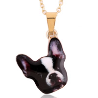 Zinc Alloy smykker halskæde, med jern kæde, Hund, guldfarve belagt, dyr design & oval kæde & emalje & mærkat, bly & cadmium fri, 400mm, Solgt Per Ca. 15.5 inch Strand
