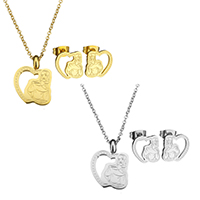 Fashion Stainless Steel Jewelry Sets, earring & necklace, Girl, plated, oval chain & for woman, more colors for choice, 15.5x20x6mm, 1.5x2x0.3mm, 10.5x10.5x12mm, Length:Approx 17 Inch, Sold By Set