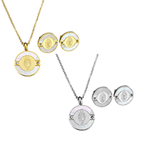Resin Jewelry Sets, earring & necklace, Stainless Steel, with Resin, Flat Round, plated, oval chain & for woman & with rhinestone, more colors for choice, 18x24x6mm, 1.5x2x0.3mm, 14x14x13mm, Length:Approx 17 Inch, Sold By Set