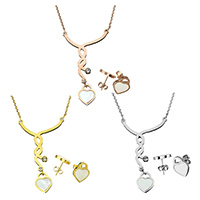 Resin Jewelry Sets, earring & necklace, Stainless Steel, with Resin, Heart, plated, oval chain & for woman & with rhinestone, more colors for choice, 35x58x2mm, 2.5x2x0.5mm, 12x14.5x13mm, Length:Approx 19 Inch, Sold By Set