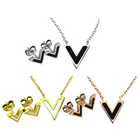 Resin Jewelry Sets earring & necklace Stainless Steel with Resin Letter V plated oval chain & for woman Length Approx 18 Inch Sold By Set