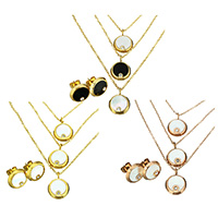 Pryskyřice šperky Soupravy, náušnice & náhrdelník, Nerez, s Pryskyřice, Flat Round, á, oválný řetězu & pro ženy & 3-pramenné, více barev na výběr, 12.5x16x2mm, 2x1.5x0.3mm, 12.5x13.5mm, Délka Cca 17 inch, Prodáno By nastavit