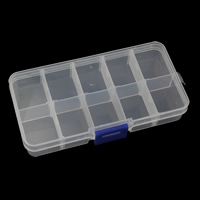Smykker Perler Container, Plastic, Rektangel, Aftagelig & 10 celler, 125x63x23mm, Solgt af PC