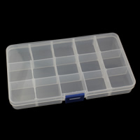 Smykker Perler Container, Plastic, Rektangel, Aftagelig & 15 celler, 175x100x23mm, Solgt af PC