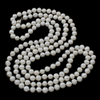 Пресноводные перлы ожерелье цепи свитера, Пресноводные жемчуги, латунь оробка для застёжки, Форма картофеля, натуральный, белый, 7-8mm, Продан через Приблизительно 48.5 дюймовый Strand