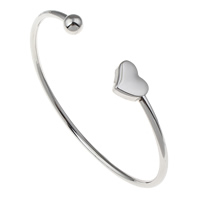 Stainless Steel Cuff Bangle, Heart, original color, 61x53x10mm, Inner Diameter:Approx 55x46mm, Length:Approx 6.5 Inch, Sold By PC