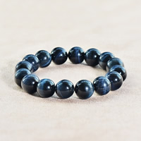 Unisex Bracelet, Tiger Eye, Round, natural, different size for choice, blue, Grade AAAAAA, Sold Per Approx 7.5 Inch Strand