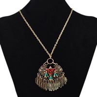 Zinc Alloy smykker halskæde, med Resin, antik guld farve forgyldt, oval kæde & for kvinde, nikkel, bly & cadmium fri, Solgt Per Ca. 17.7 inch Strand