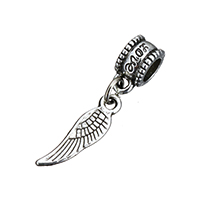 European Style Zinc Alloy Dangle Beads Wing Shape word love antique silver color plated without troll nickel lead & cadmium free 30mm Approx 5mm Sold By Lot