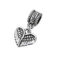 European Style Zinc Alloy Dangle Beads Wing Shape word love antique silver color plated without troll nickel lead & cadmium free 24mm Approx 5mm Sold By Lot