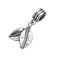 European Style Zinc Alloy Dangle Beads Leaf antique silver color plated without troll nickel lead & cadmium free 29mm Approx 4.5mm Sold By Lot
