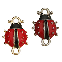 Animal Tibetan Style Connector, Ladybug, plated, enamel & 1/1 loop, more colors for choice, nickel, lead & cadmium free, 9x15x3mm, Hole:Approx 1mm, 200PCs/Lot, Sold By Lot