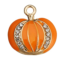 Fashion Halloween Pendant Zinc Alloy Pumpkin gold color plated Halloween Jewelry Gift & enamel & with rhinestone nickel lead & cadmium free Approx 2mm Sold By Lot