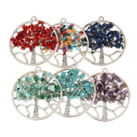 Gemstone Pendants Jewelry Zinc Alloy with Gemstone Tree antique silver color plated natural & hollow nickel lead & cadmium free Approx 3mm Sold By Lot