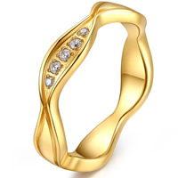 Anillo de dedo acero inoxidable del Rhinestone, chapado en color dorado, diverso tamaño para la opción & para mujer & con diamantes de imitación, Vendido por UD