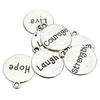 Zinc Alloy Flat Round Pendants antique silver color plated & with letter pattern nickel lead & cadmium free Approx 1.5mm Sold By Lot