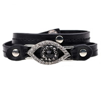 Unisex Bracelet, Cowhide, with Tibetan Style, Eye, platinum color plated, adjustable & with rhinestone & 2-strand, nickel, lead & cadmium free, 8mm, Sold Per Approx 14.1 Inch Strand