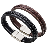 Men Bracelet PU Leather zinc alloy magnetic clasp platinum color plated for man nickel lead & cadmium free 12mm Sold Per Approx 8.2 Inch Strand