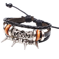 Unisex Bracelet Cowhide with Linen & Wood & Zinc Alloy plated adjustable &  nickel lead & cadmium free Sold Per Approx 8.6 Inch Strand