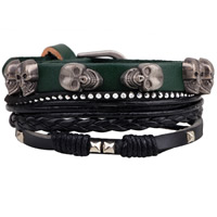 Unisex Bracelet Cowhide with Linen & Rhinestone & Zinc Alloy plated braided bracelet & with skull pattern & adjustable nickel lead & cadmium free Length Approx 7.4 Inch Sold By Set