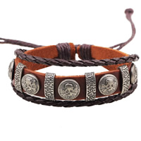 Unisex Bracelet, Cowhide, with Tibetan Style, antique silver color plated, adjustable & 3-strand, nickel, lead & cadmium free, Sold Per Approx 8.5 Inch Strand