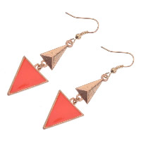 Tibetan Style Drop Earring, Triangle, gold color plated, for woman & enamel, nickel, lead & cadmium free, 17x45mm, Sold By Pair