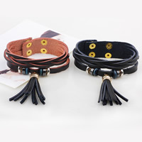 Cowhide Bracelet, with Velveteen Cord & Non Magnetic Hematite & Wood & Tibetan Style, plated, adjustable & for woman & 2-strand, more colors for choice, nickel, lead & cadmium free, 14mm, Sold Per Approx 8.5 Inch Strand