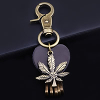 Bag Purse Charms Keyrings Keychains Zinc Alloy with Cowhide Maple Leaf antique bronze color plated for man nickel lead & cadmium free Sold By Strand