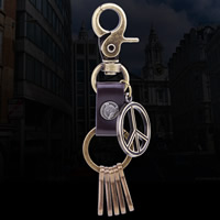 Schlüsselanhänger, Zinklegierung, mit Kuhhaut, Frieden Logo, plattiert, für den Menschen, frei von Nickel, Blei & Kadmium, 35x120mm, verkauft von Strang