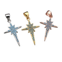 Cubic Zirconia Micro Pave Brass Pendant, Cross, plated, micro pave cubic zirconia, more colors for choice, nickel, lead & cadmium free, 15x24x2mm, Hole:Approx 3x4mm, 10PCs/Lot, Sold By Lot