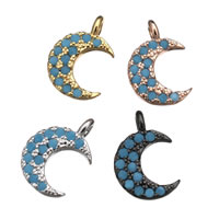 Cubic Zirconia Micro Pave Brass Pendant, Moon, plated, micro pave cubic zirconia, more colors for choice, nickel, lead & cadmium free, 8x11x2mm, Hole:Approx 1mm, 20PCs/Lot, Sold By Lot